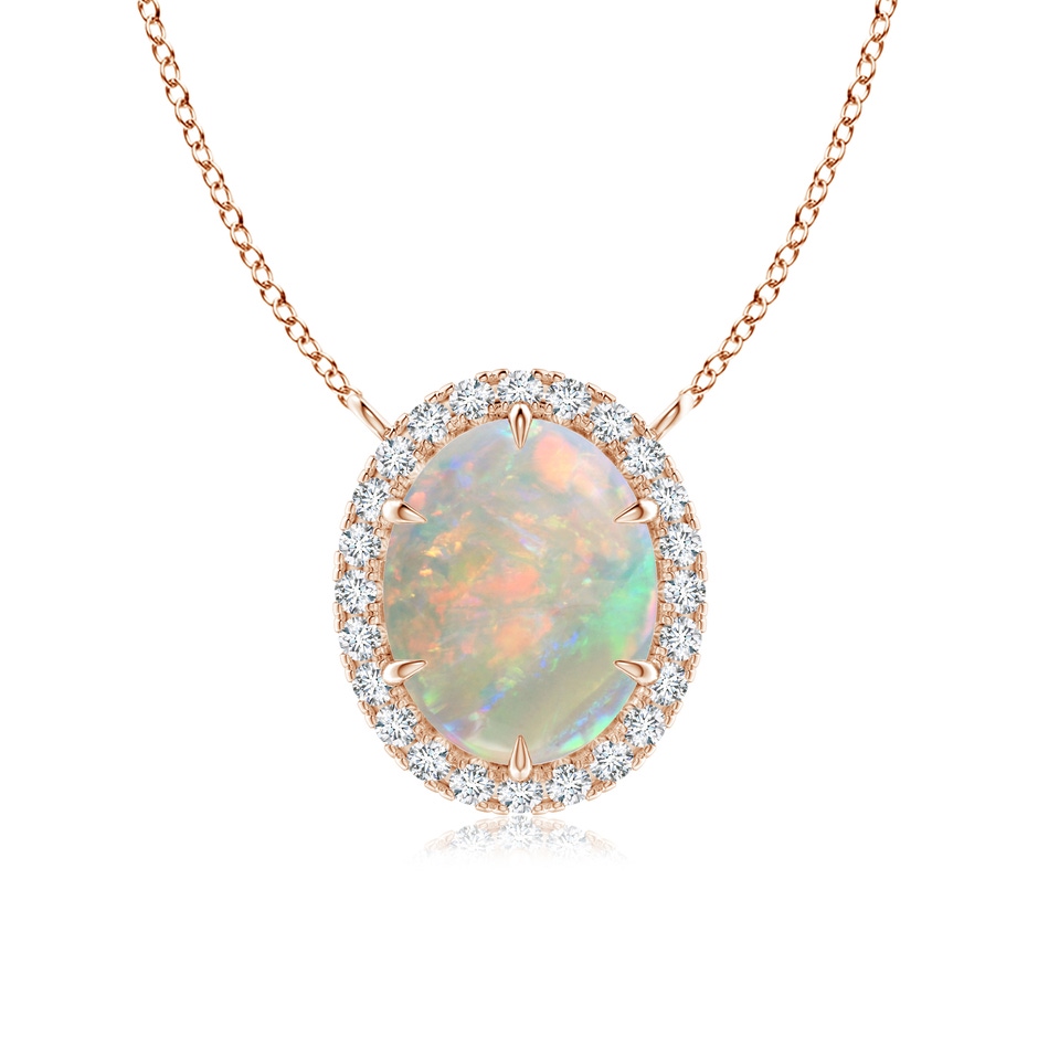 10x8mm AAAA Oval Opal Ellipse Halo Pendant in 18K Rose Gold 