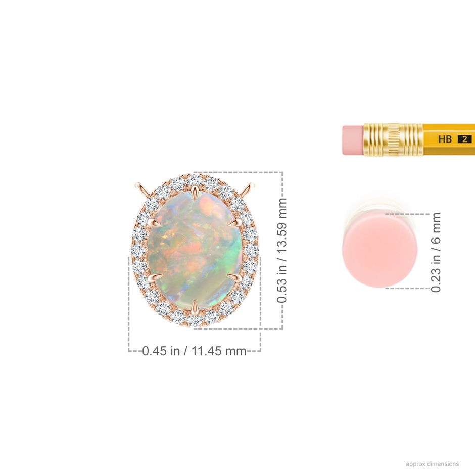 10x8mm AAAA Oval Opal Ellipse Halo Pendant in 18K Rose Gold ruler