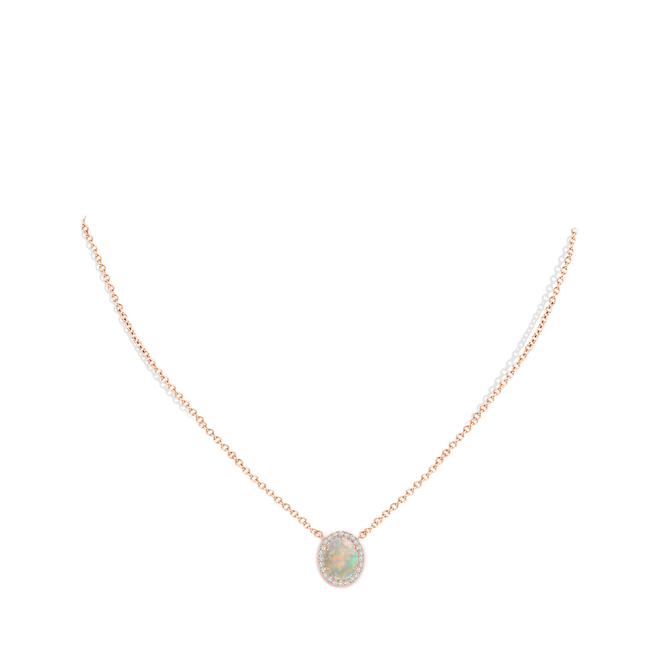 10x8mm AAAA Oval Opal Ellipse Halo Pendant in 18K Rose Gold pen