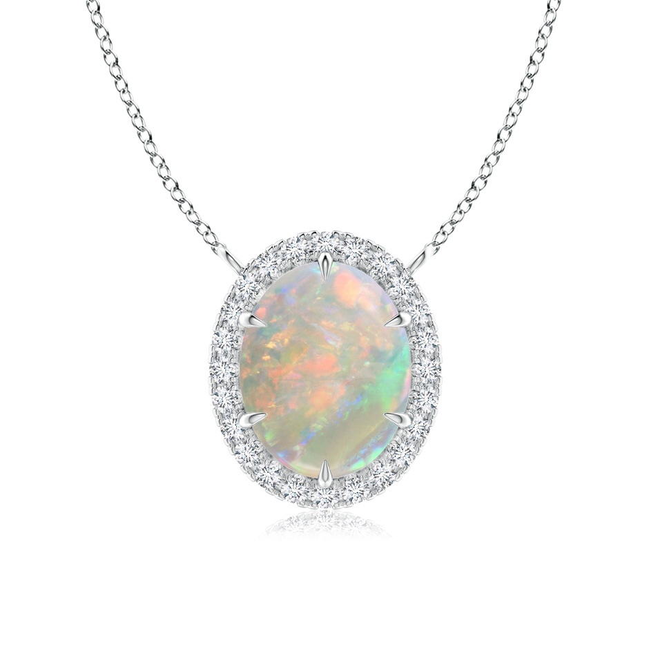 10x8mm AAAA Oval Opal Ellipse Halo Pendant in 18K White Gold 