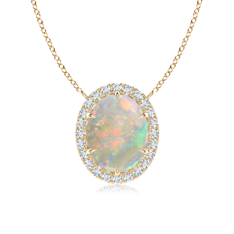 10x8mm AAAA Oval Opal Ellipse Halo Pendant in 18K Yellow Gold 