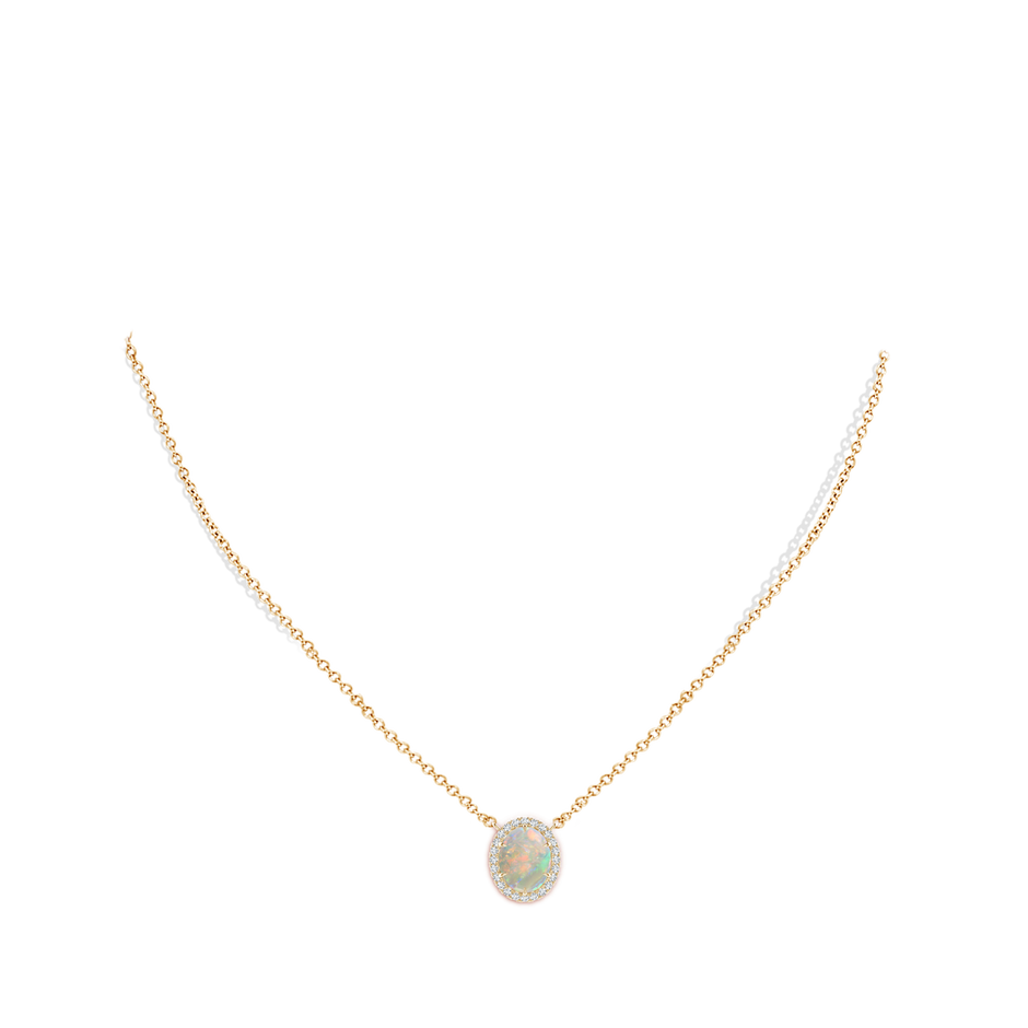 10x8mm AAAA Oval Opal Ellipse Halo Pendant in 18K Yellow Gold pen