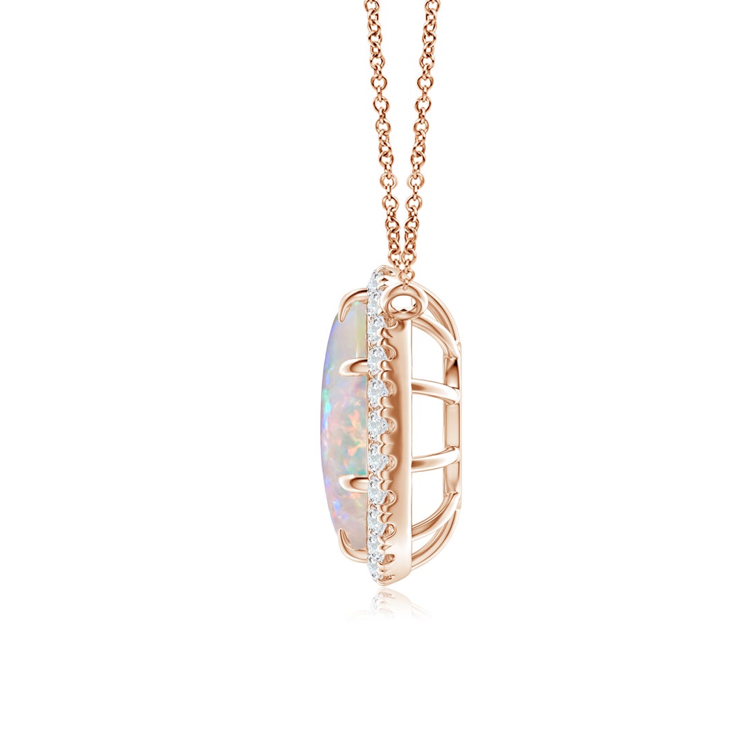 10x8mm AAAA Oval Opal Ellipse Halo Pendant in Rose Gold - side 3