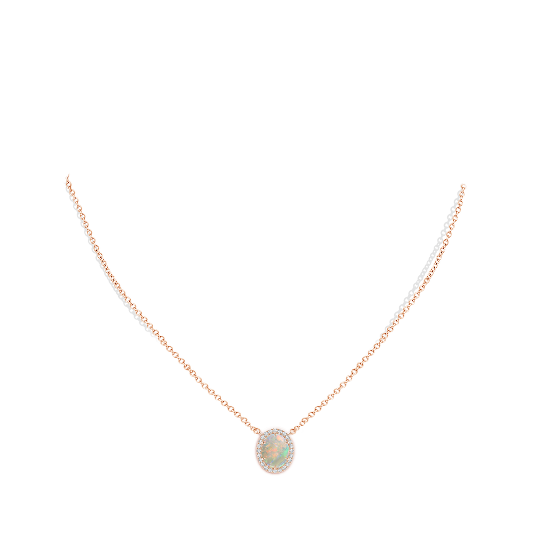 10x8mm AAAA Oval Opal Ellipse Halo Pendant in Rose Gold - body_neck