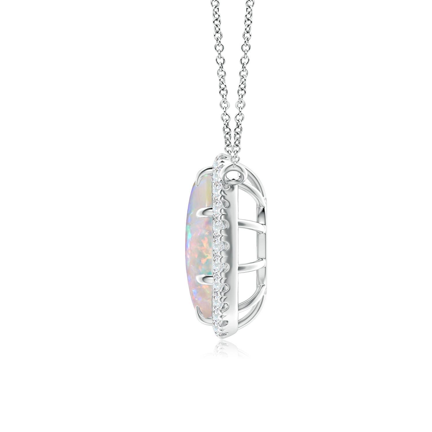 10x8mm AAAA Oval Opal Ellipse Halo Pendant in White Gold - side 3