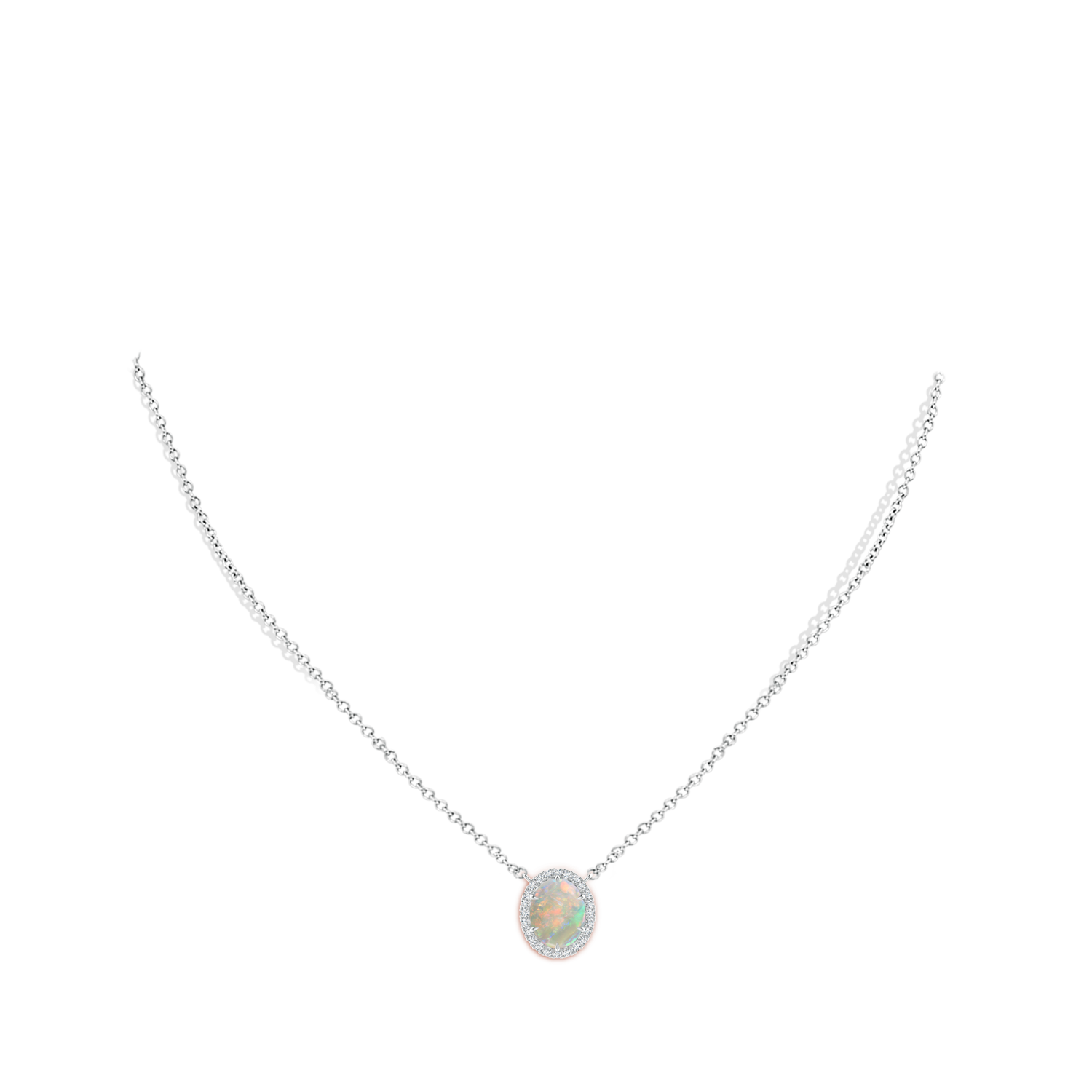 10x8mm AAAA Oval Opal Ellipse Halo Pendant in White Gold - body_neck