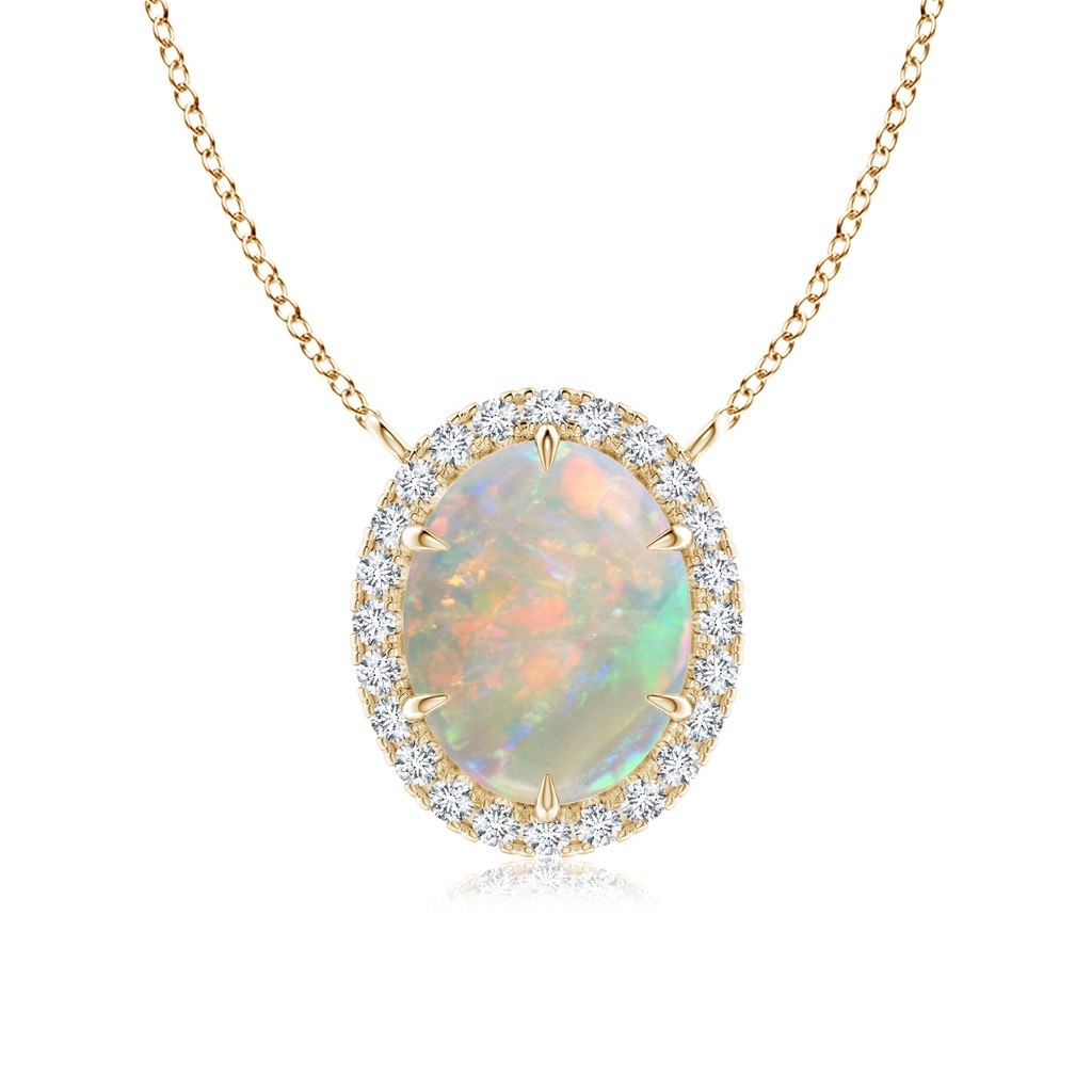 10x8mm AAAA Oval Opal Ellipse Halo Pendant in Yellow Gold