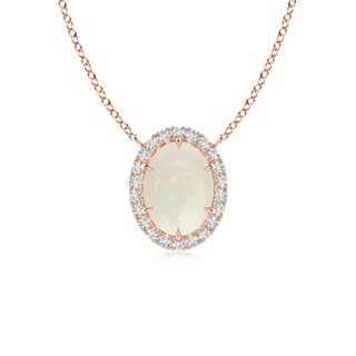 8x6mm A Oval Opal Ellipse Halo Pendant in Rose Gold