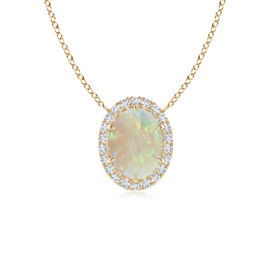 8x6mm AAA Oval Opal Ellipse Halo Pendant in Yellow Gold 