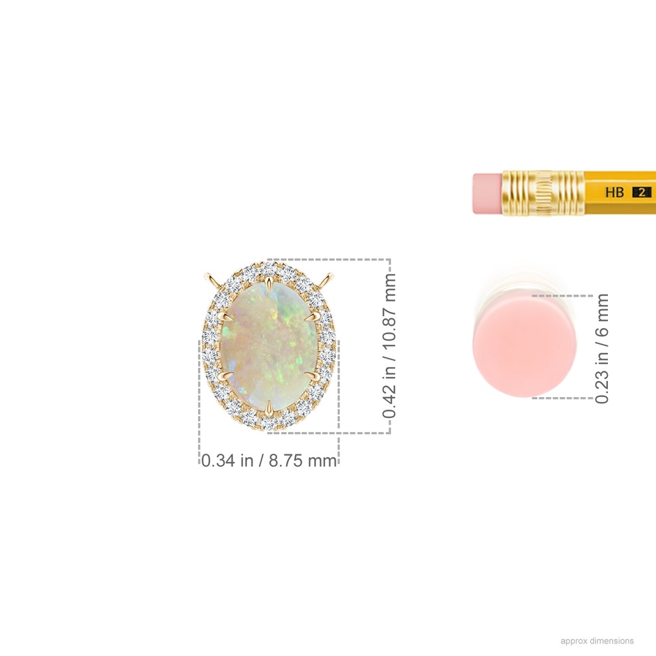 8x6mm AAA Oval Opal Ellipse Halo Pendant in Yellow Gold ruler