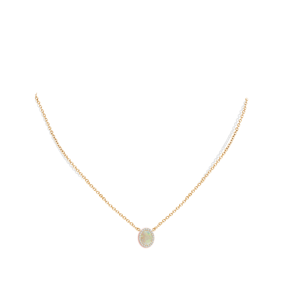 8x6mm AAA Oval Opal Ellipse Halo Pendant in Yellow Gold pen