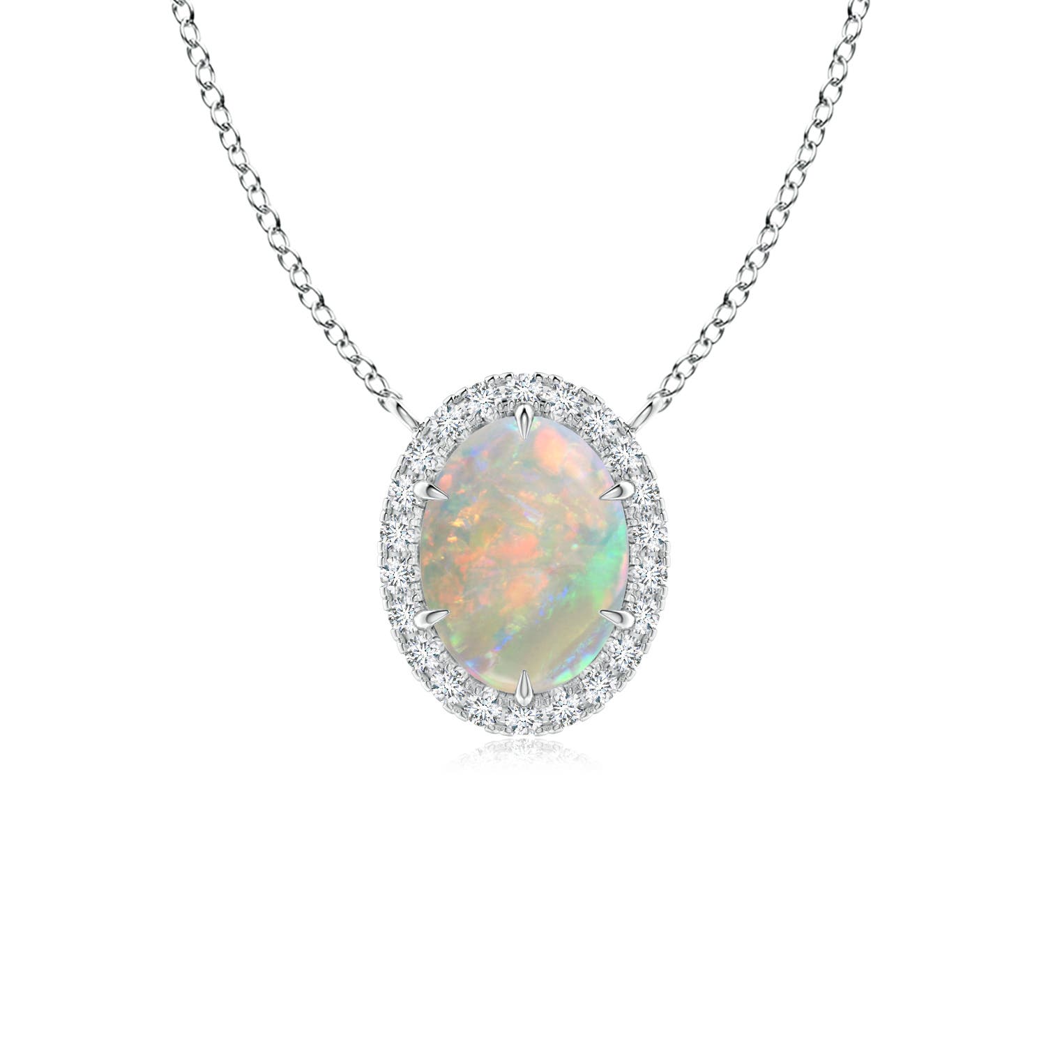 8x6mm AAAA Oval Opal Ellipse Halo Pendant in P950 Platinum