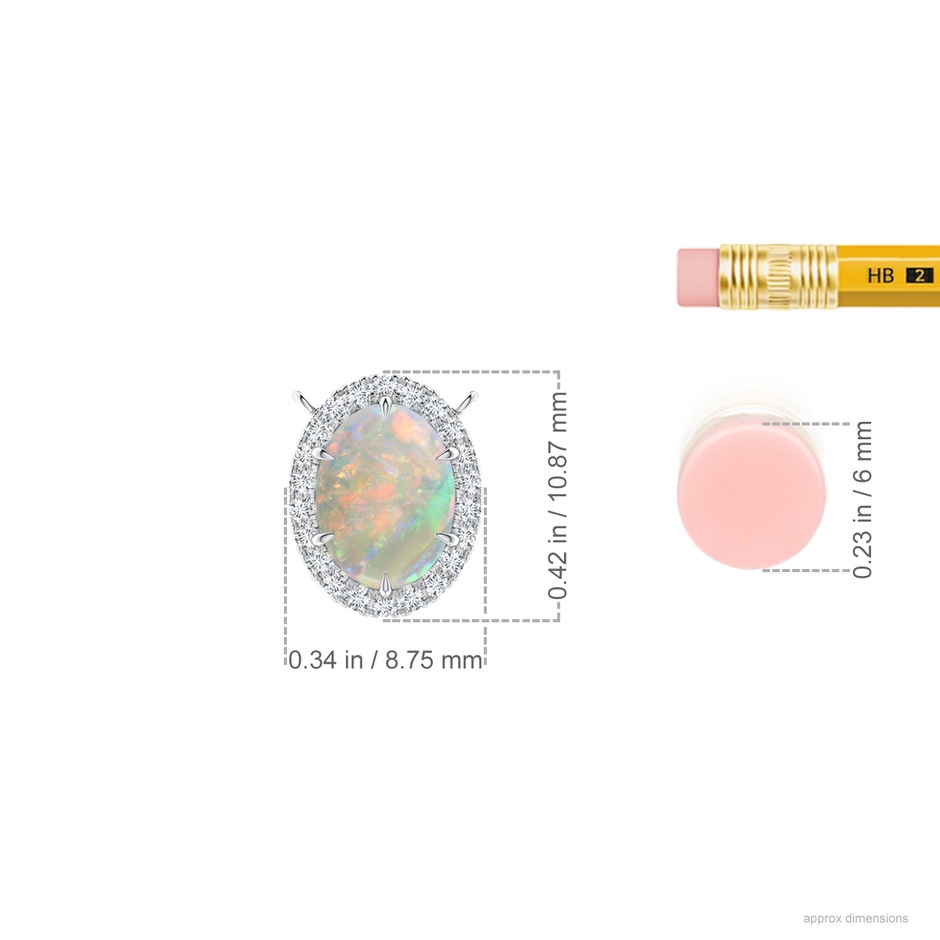 8x6mm AAAA Oval Opal Ellipse Halo Pendant in P950 Platinum ruler