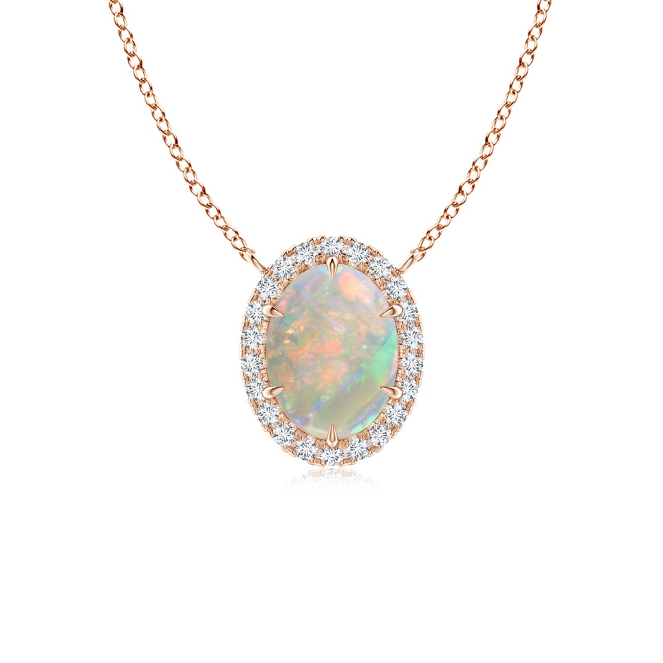 8x6mm AAAA Oval Opal Ellipse Halo Pendant in Rose Gold 