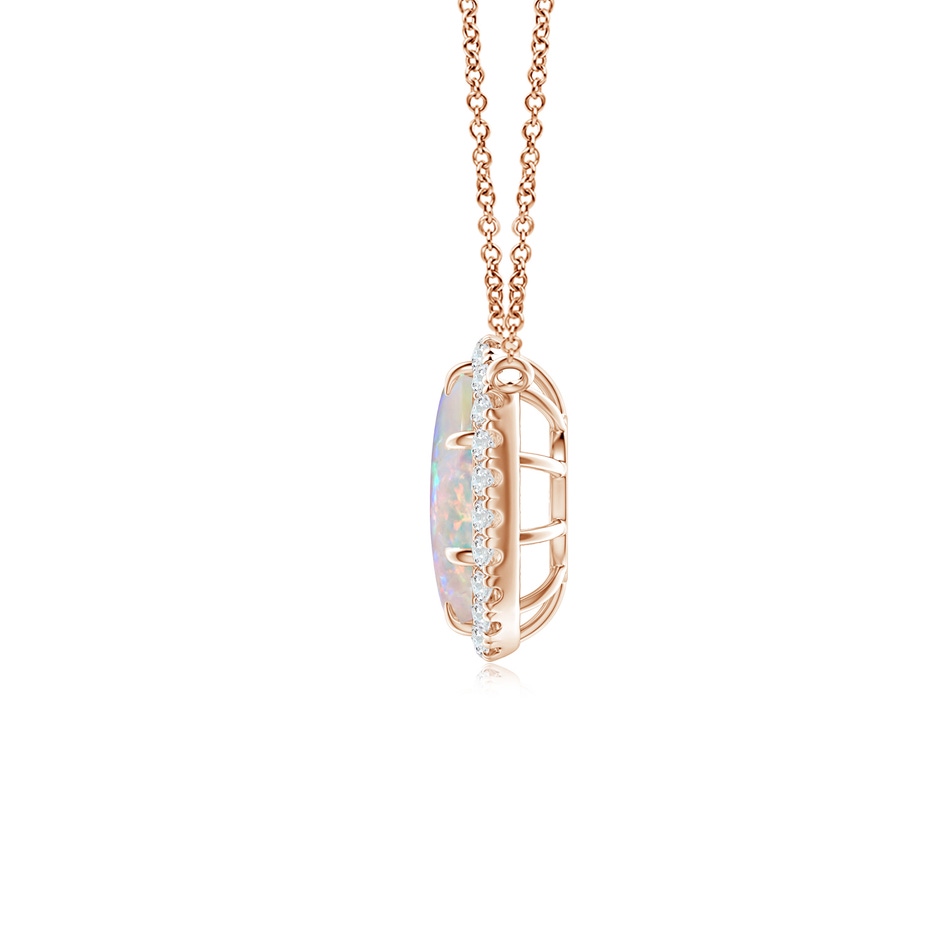 8x6mm AAAA Oval Opal Ellipse Halo Pendant in Rose Gold side 199