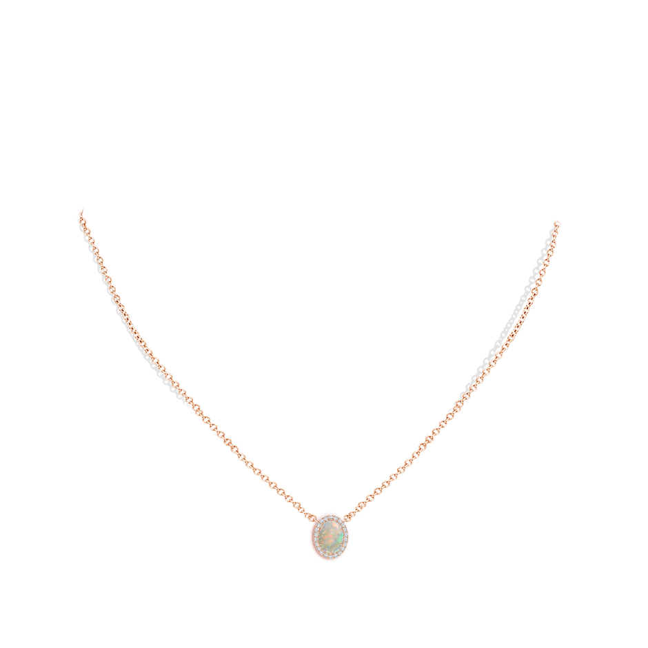 8x6mm AAAA Oval Opal Ellipse Halo Pendant in Rose Gold pen