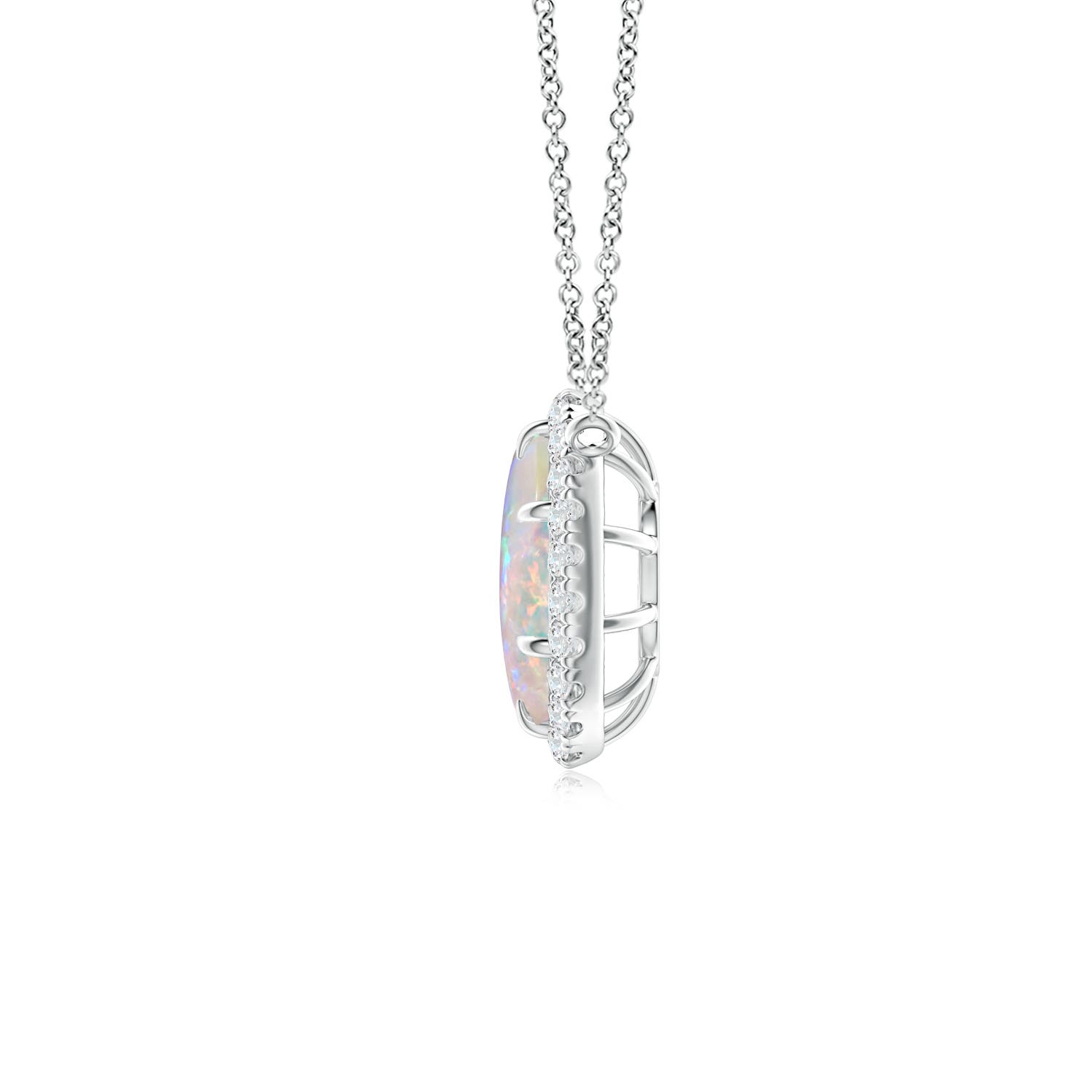 8x6mm AAAA Oval Opal Ellipse Halo Pendant in White Gold