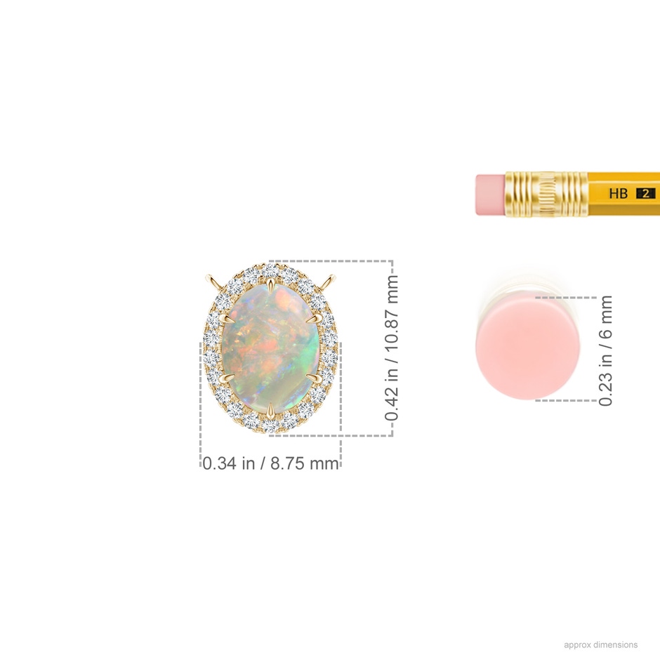 8x6mm AAAA Oval Opal Ellipse Halo Pendant in Yellow Gold ruler