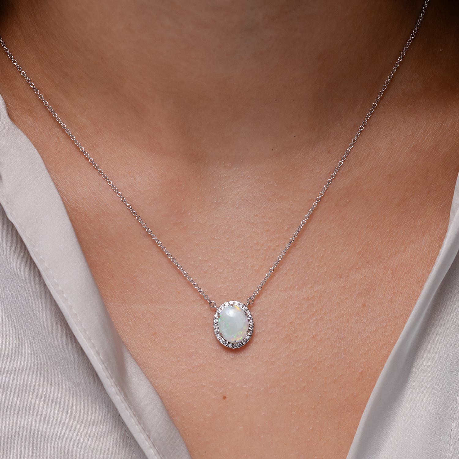 Oval Opal Ellipse Halo Pendant