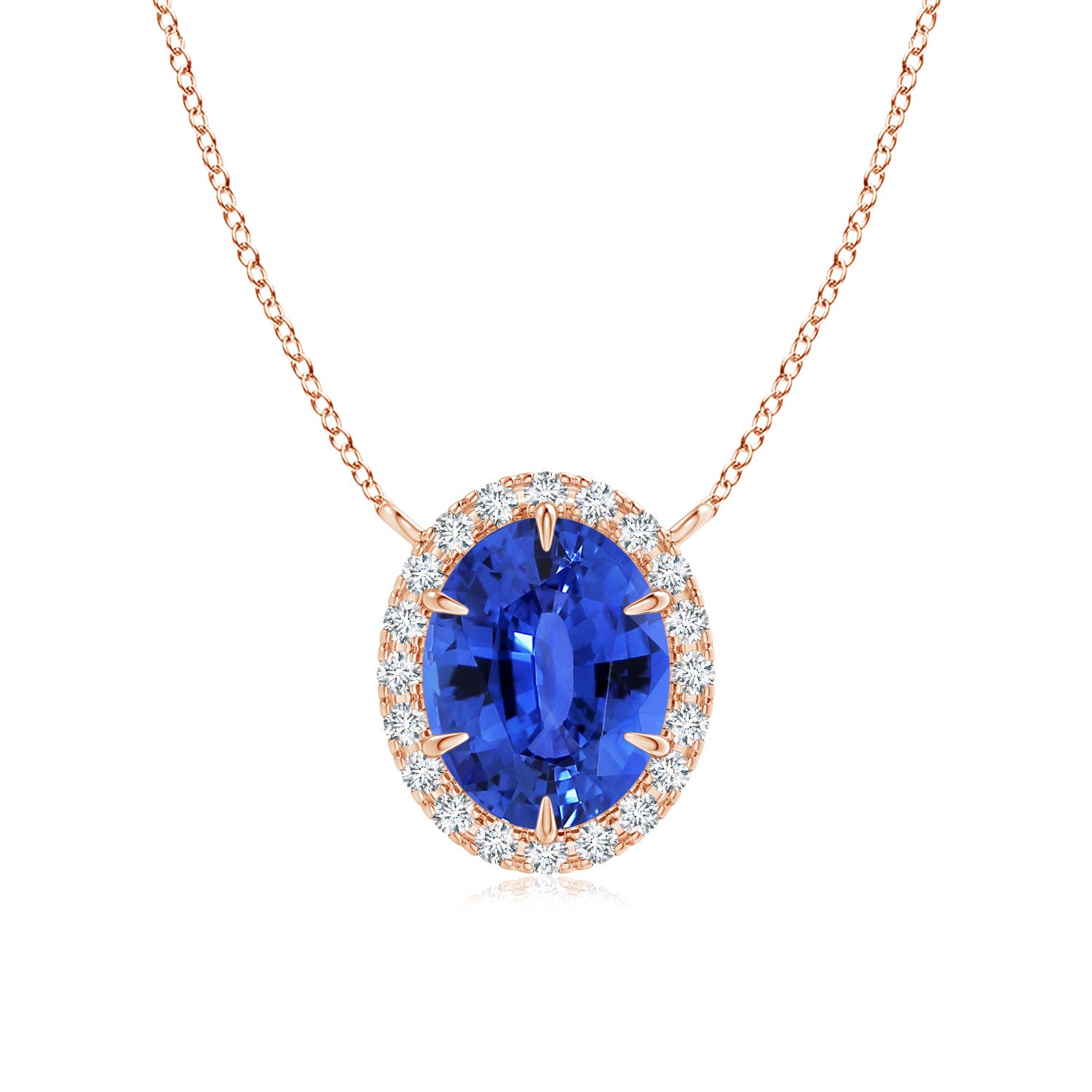 10.04x7.99x5.05mm AAAA GIA Certified Oval Blue Sapphire Ellipse Halo Pendant in 18CT Rose Gold