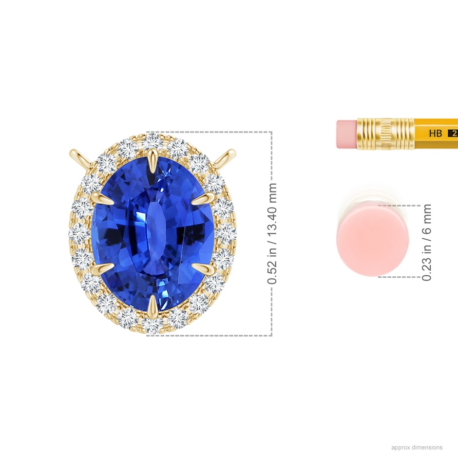 10.04x7.99x5.05mm AAAA GIA Certified Oval Blue Sapphire Ellipse Halo Pendant in 18K Yellow Gold ruler