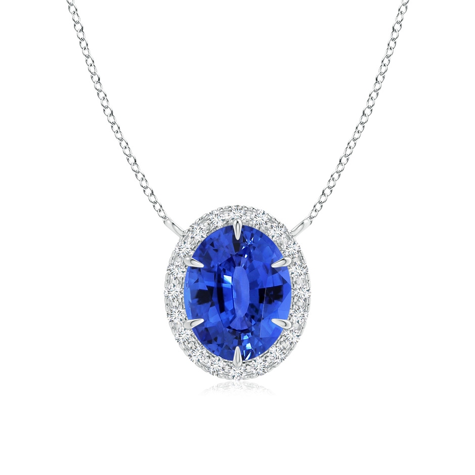 10.04x7.99x5.05mm AAAA GIA Certified Oval Blue Sapphire Ellipse Halo Pendant in White Gold 