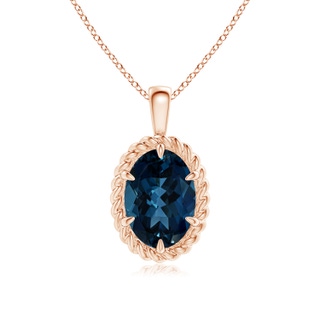 14.12x10.14x6.99mm AAAA GIA Certified Oval London Blue Topaz Twisted Rope Pendant in 18K Rose Gold