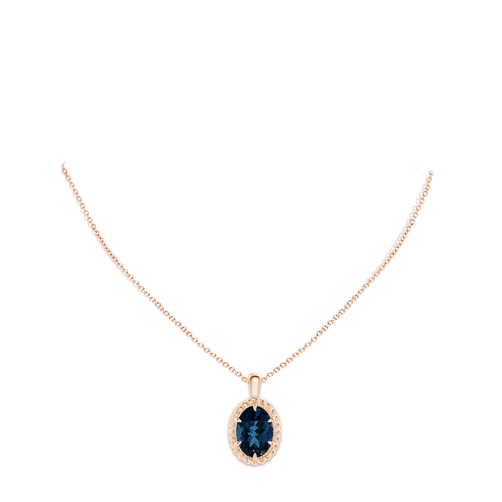 14.12x10.14x6.99mm AAAA GIA Certified Oval London Blue Topaz Twisted Rope Pendant in Rose Gold pen
