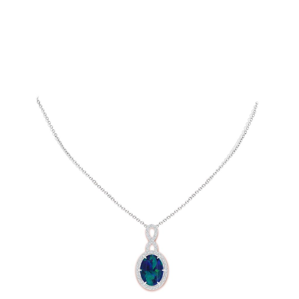 17.18x11.50x5.22mm AAA GIA Certified Oval Black Opal Halo Pendant with Infinity Bale in White Gold pen
