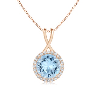 12.02-12.07x7.73mm AAA GIA Certified Aquamarine Halo Pendant with Criss-Cross Bale in Rose Gold