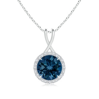 12mm AAAA London Blue Topaz and Diamond Halo Pendant with Twisted Bale in White Gold