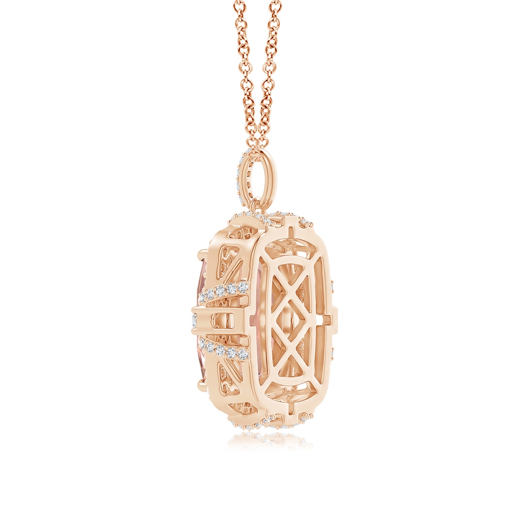 14x10mm AAAA Vintage Style Rectangular Cushion Morganite Halo Pendant in Rose Gold Product Image