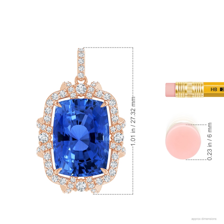 11.83x8.83x7.33mm AAAA Vintage Style GIA Certified Blue Sapphire Halo Pendant in 18K Rose Gold ruler