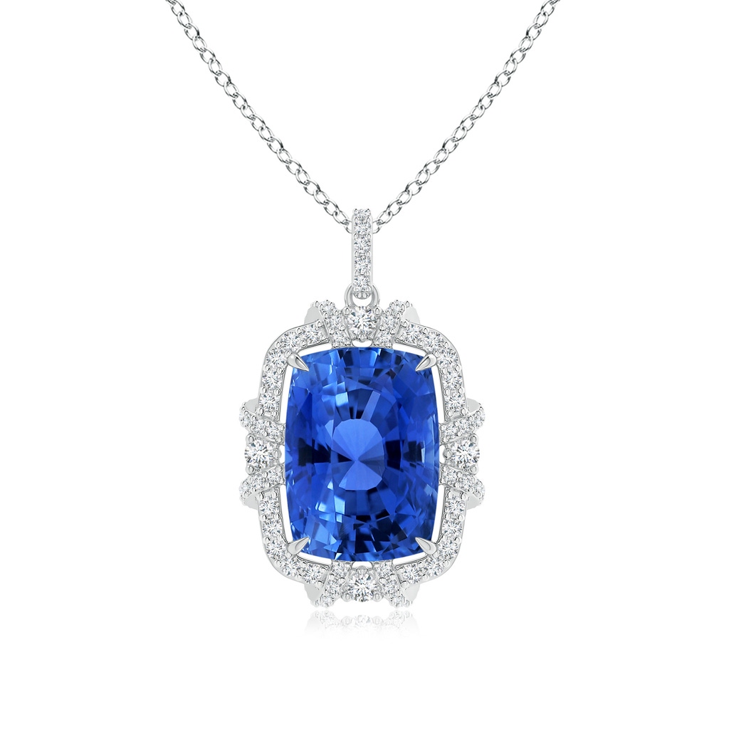11.83x8.83x7.33mm AAAA Vintage Style GIA Certified Blue Sapphire Halo Pendant in White Gold
