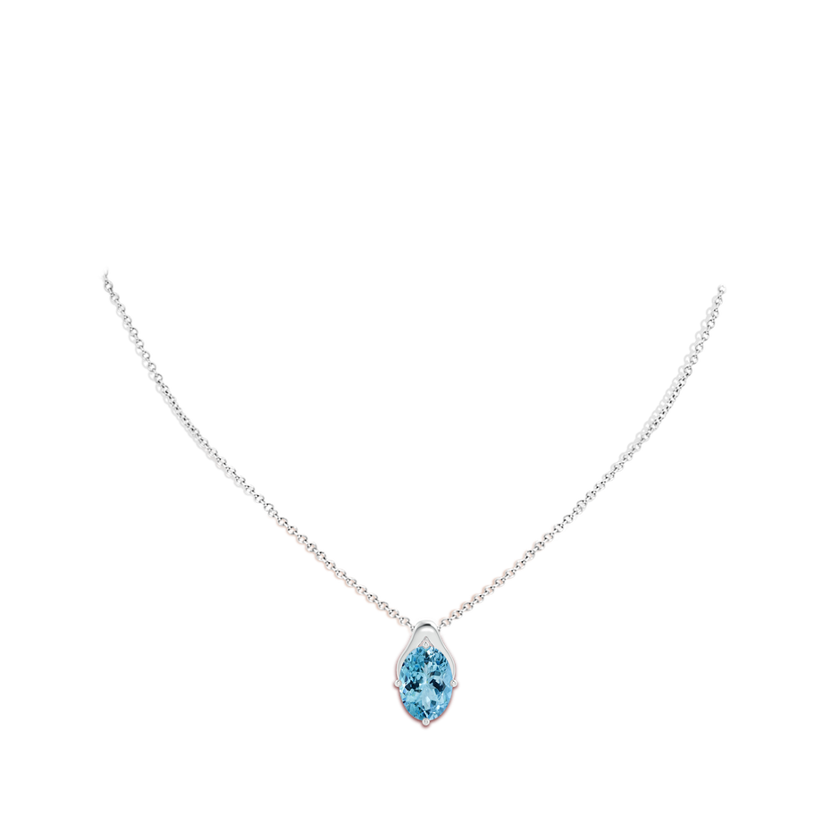 12.00x9.85x6.64mm AAA GIA Certified Oval Aquamarine Wishbone Pendant in 18K White Gold body-neck