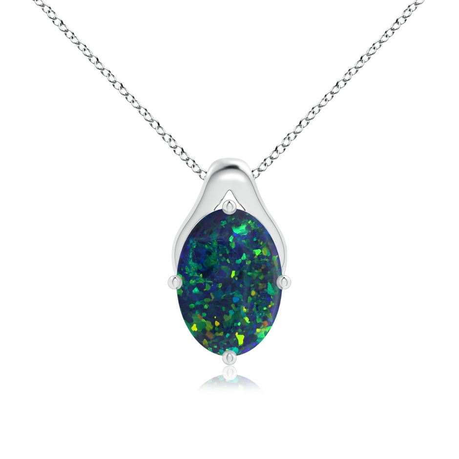 16.00x11.50x3.62mm AAAA GIA Certified Oval Black Opal Wishbone Pendant in P950 Platinum 