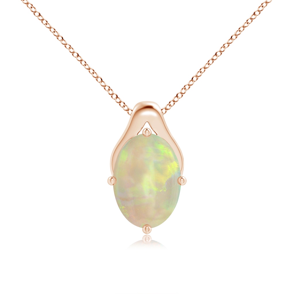 14.35x10.26x3.88mm AAA GIA Certified Oval Opal Wishbone Pendant in Rose Gold