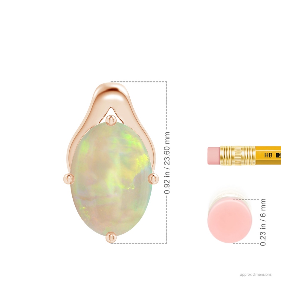 14.35x10.26x3.88mm AAA GIA Certified Oval Opal Wishbone Pendant in Rose Gold ruler