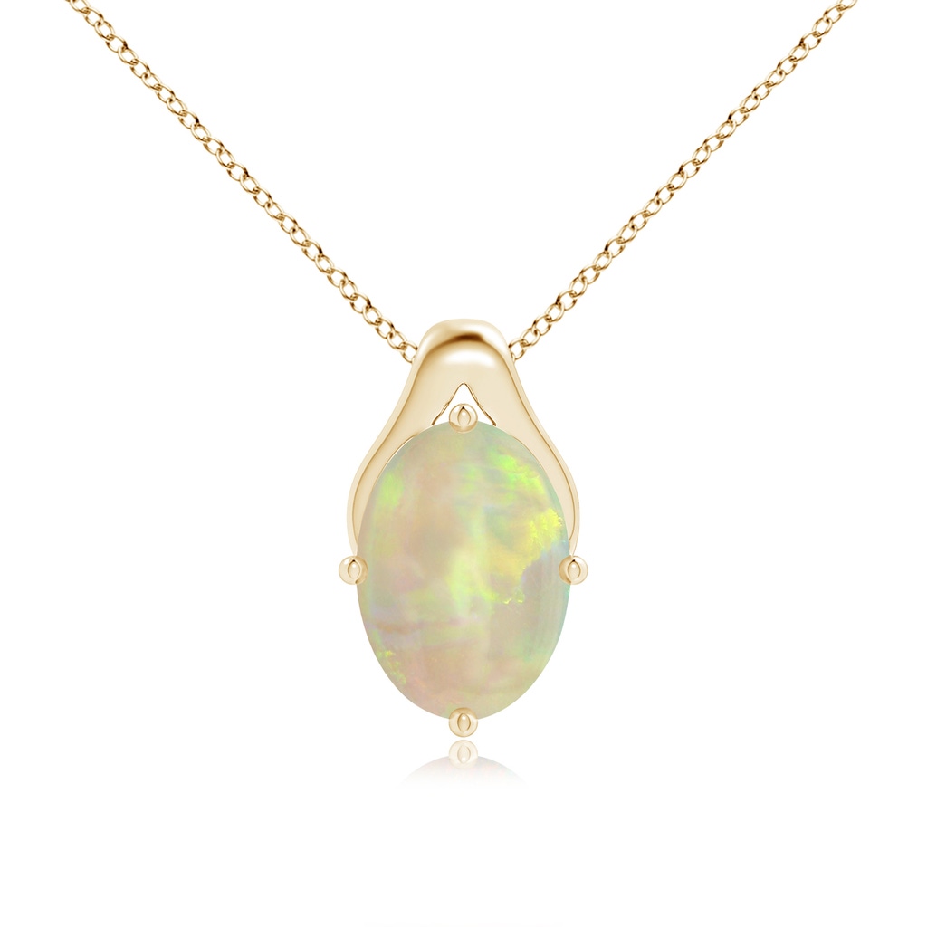 14.35x10.26x3.88mm AAA GIA Certified Oval Opal Wishbone Pendant in Yellow Gold