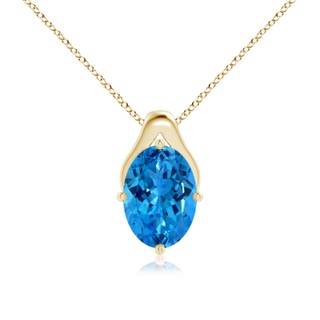 16.04x11.98x7.31mm AAAA GIA Certified Oval Swiss Blue Topaz Wishbone Pendant in 18K Yellow Gold