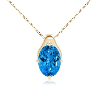 16.04x11.98x7.31mm AAAA GIA Certified Oval Swiss Blue Topaz Wishbone Pendant in 9K Yellow Gold