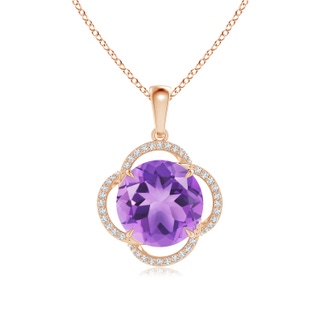 12mm A Round Amethyst Clover Halo Pendant in 9K Rose Gold
