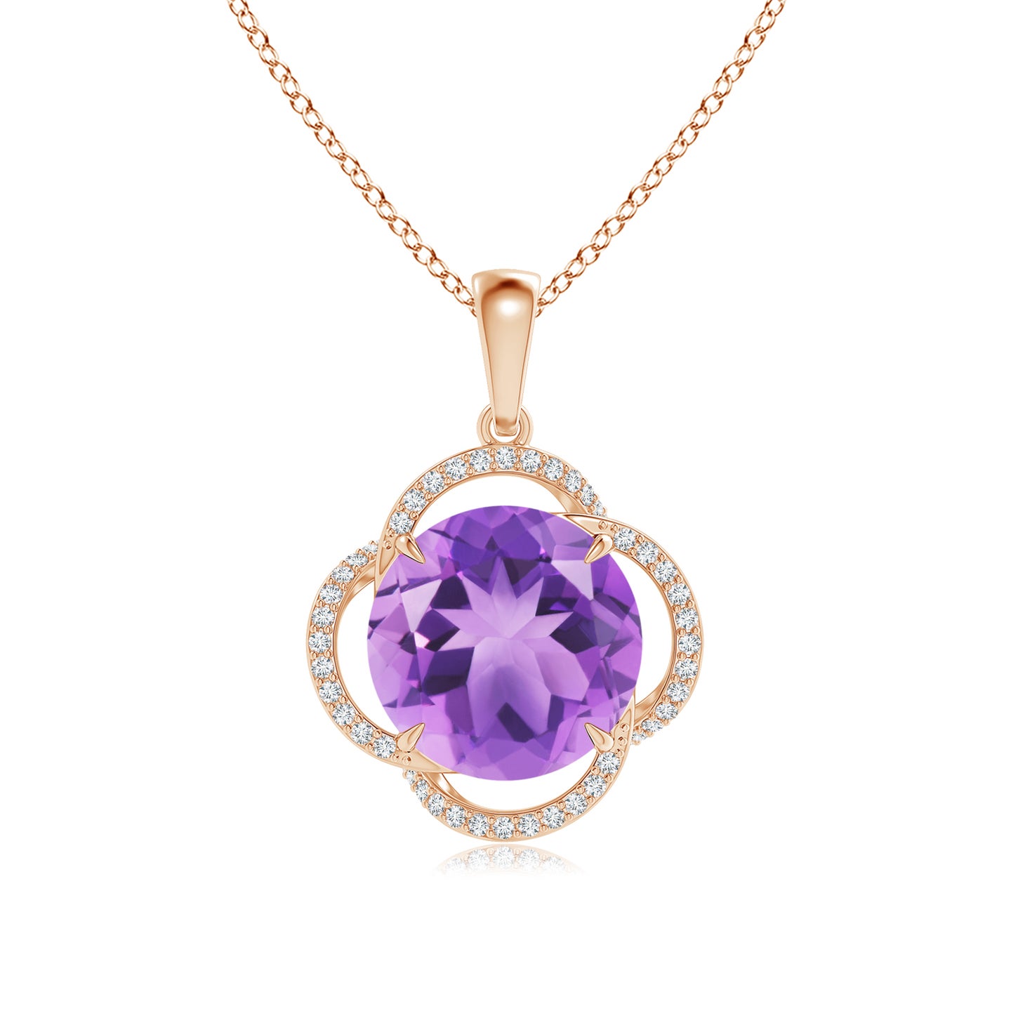 Round Amethyst Clover Halo Pendant