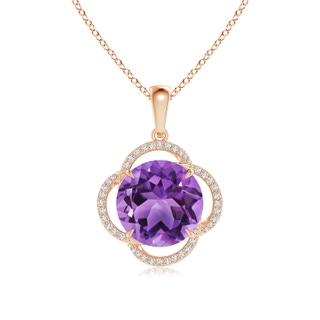 12mm AA Round Amethyst Clover Halo Pendant in 9K Rose Gold