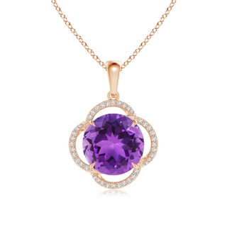 12mm AAA Round Amethyst Clover Halo Pendant in 9K Rose Gold