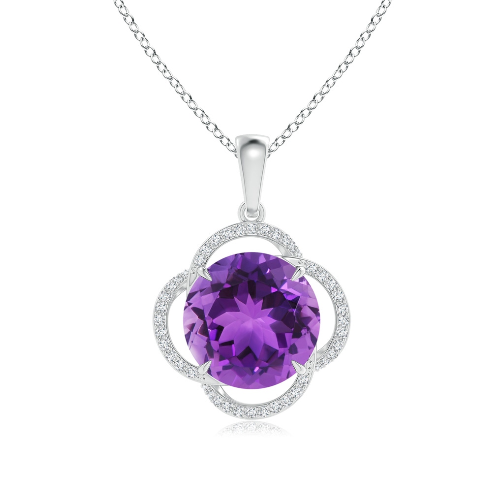 12mm AAA Round Amethyst Clover Halo Pendant in White Gold