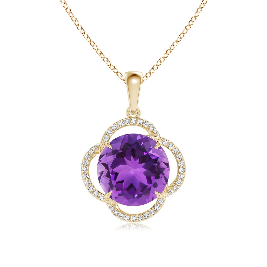 12mm AAA Round Amethyst Clover Halo Pendant in Yellow Gold