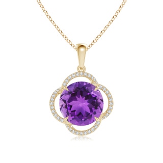 12mm AAA Round Amethyst Clover Halo Pendant in Yellow Gold
