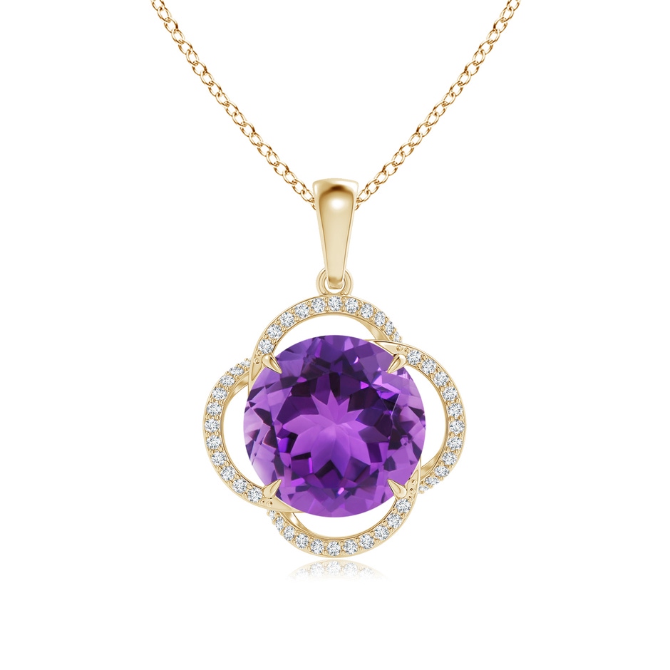 12mm AAA Round Amethyst Clover Halo Pendant in Yellow Gold 