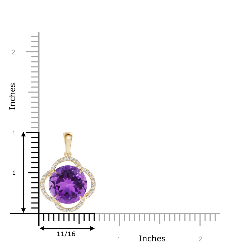 12mm AAA Round Amethyst Clover Halo Pendant in Yellow Gold Ruler